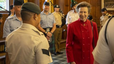 The Princess Royal visits the Army School of Highland Piping and Drumming.