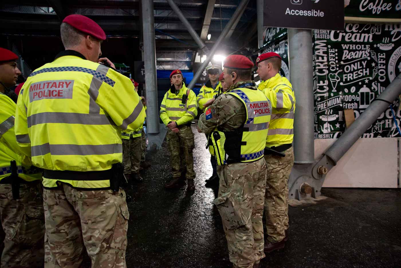 A group of Military Police reserves policing a public event.
