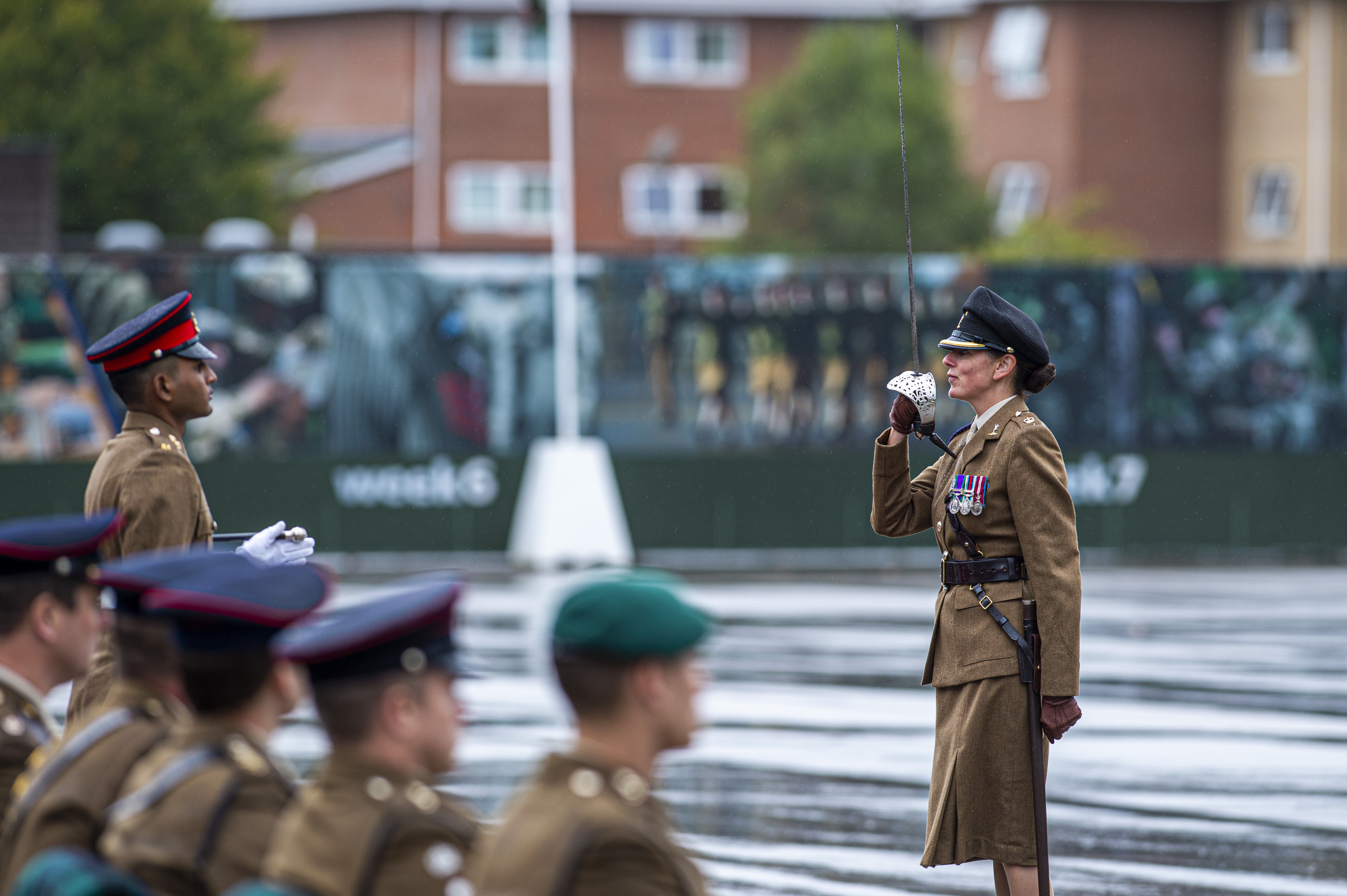 Army Sergeant Major inspects the next generation of soldiers. The