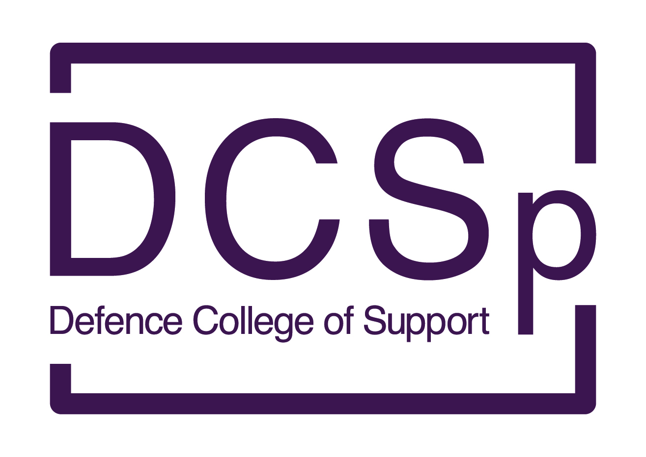 Logo featuring the acronym DCSp with the full name Defence College of Support beneath, framed by a purple rectangle.