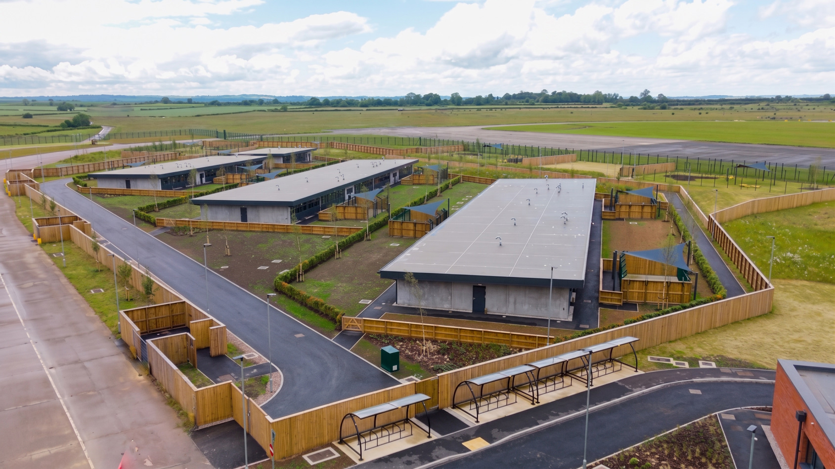 A picture of the kennels at Kendrew Barracks, showing the buildings, free runs and secure areas.