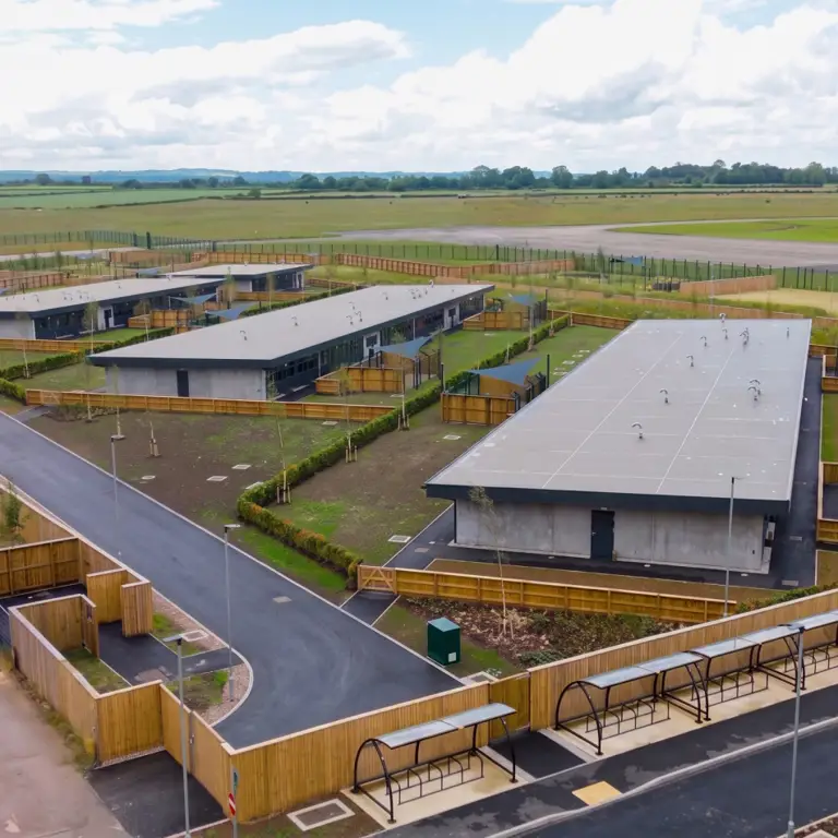 A picture of the kennels at Kendrew Barracks, showing the buildings, free runs and secure areas.